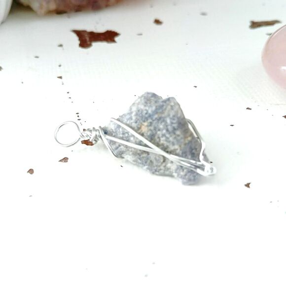 Wire Wrapped Blue Aventurine Gemstone Pendant 1.5" - Picture 3 of 4